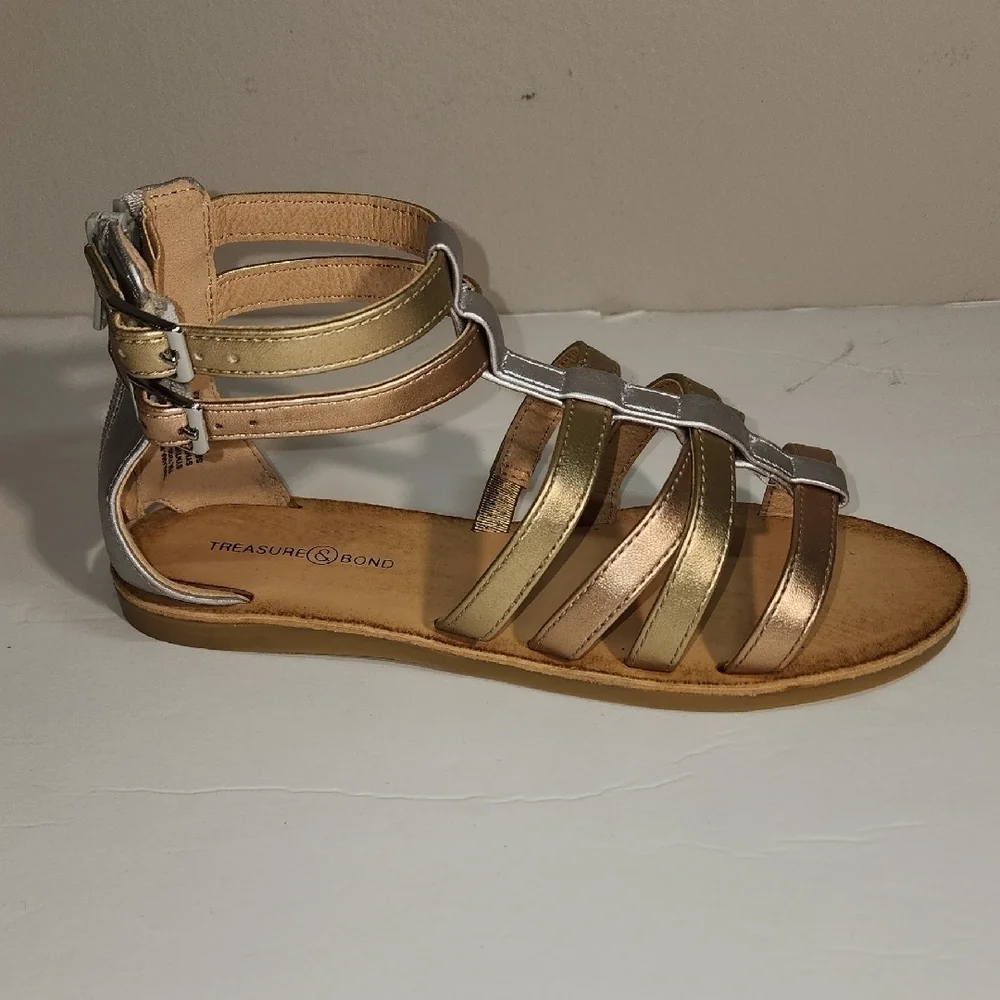 Treasure & Bond Women's Gold and Silver Strappy Sandals